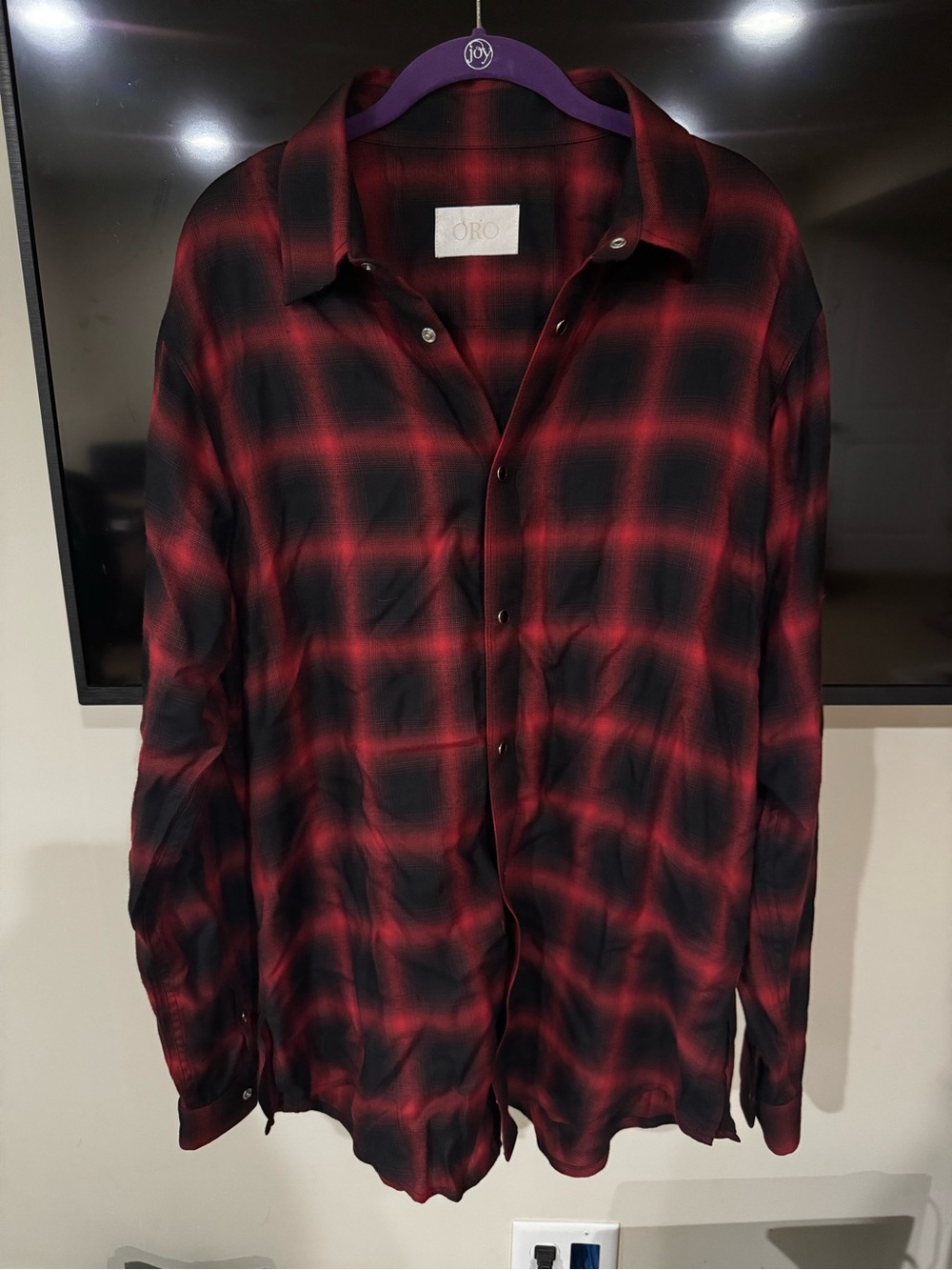 Oro Los Angeles THE RED LEON Men's Red and Black Plaid Button-Down Shirt